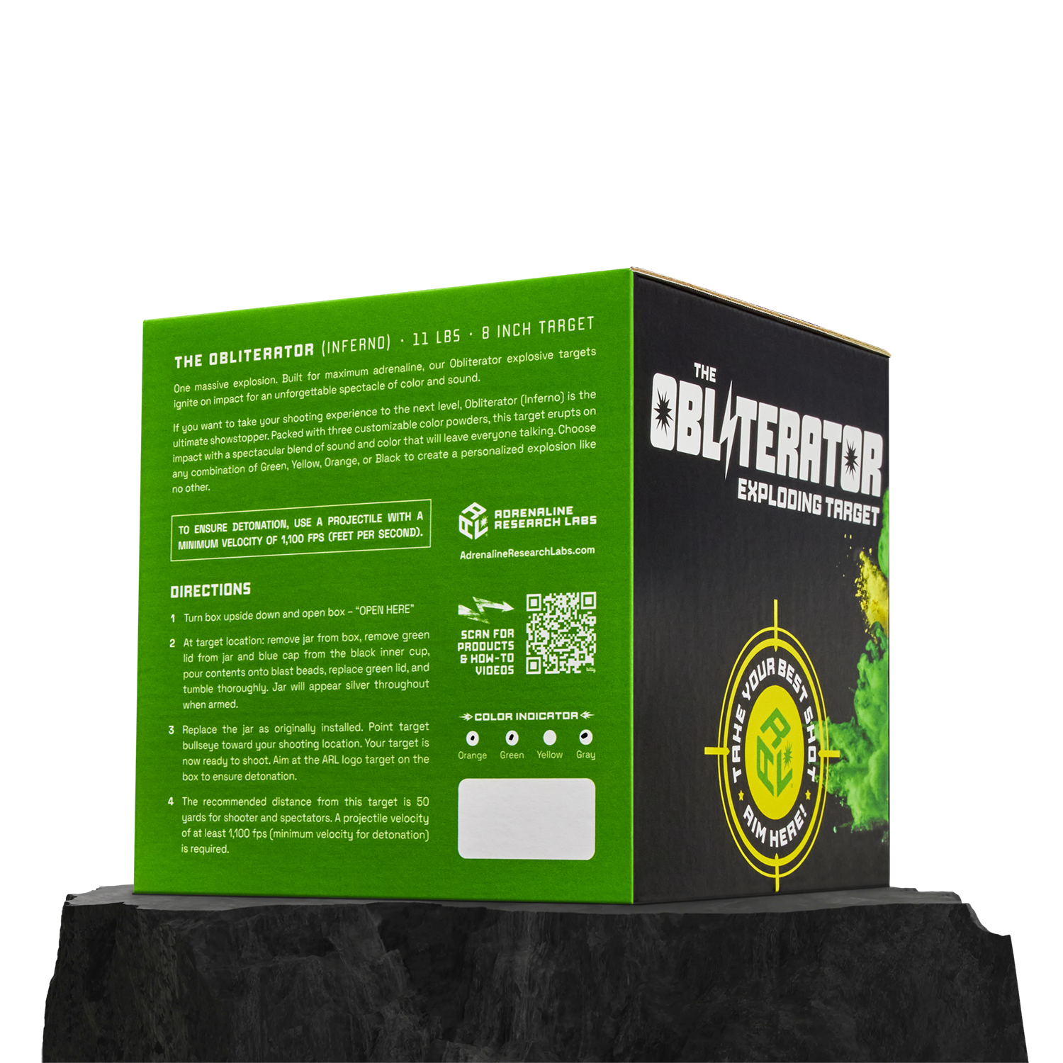 ARL Obliterator Inferno: 11 Pound Exploding Target produces a three color explosion upon detonation