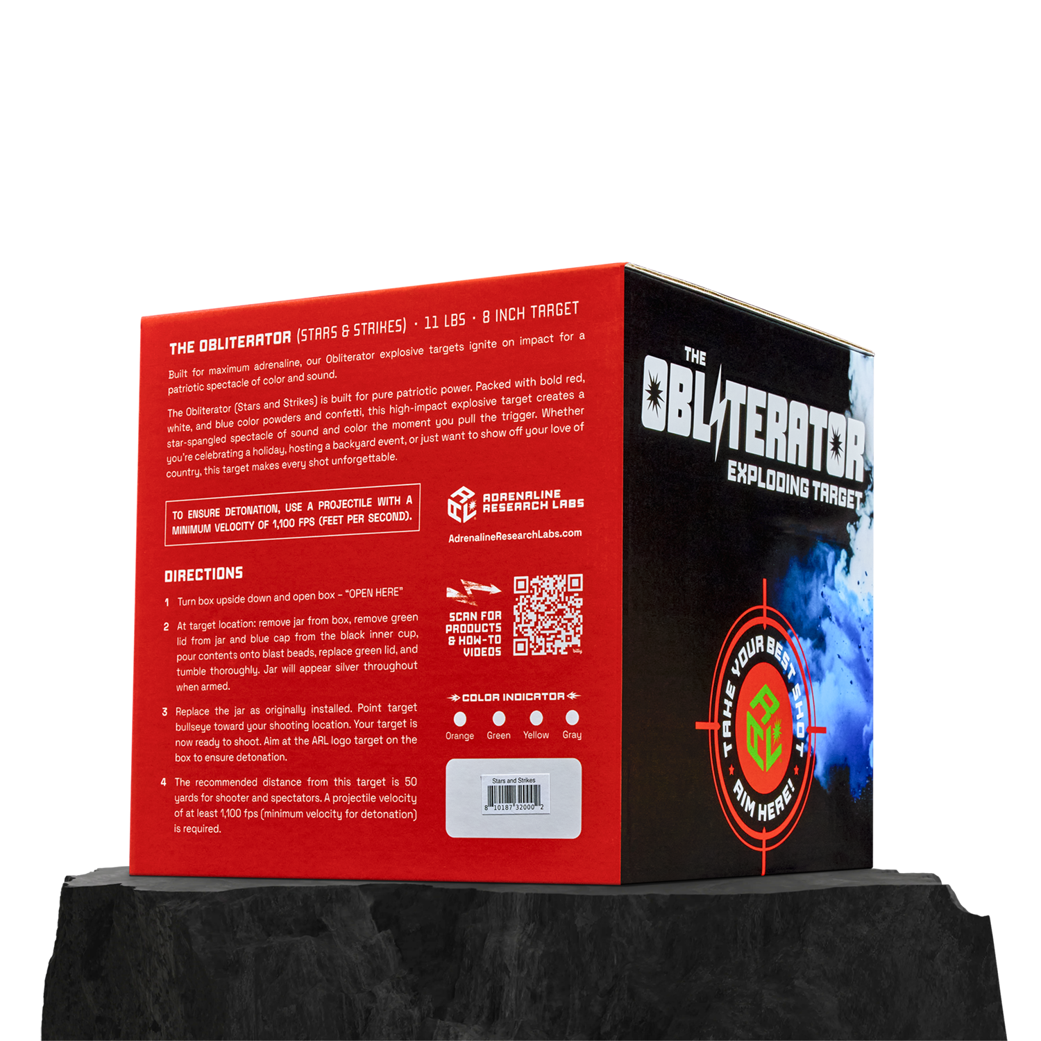 ARL Obliterator Stars And Strikes: 11 Pound Exploding Target produces a three color explosion with confetti upon detonation