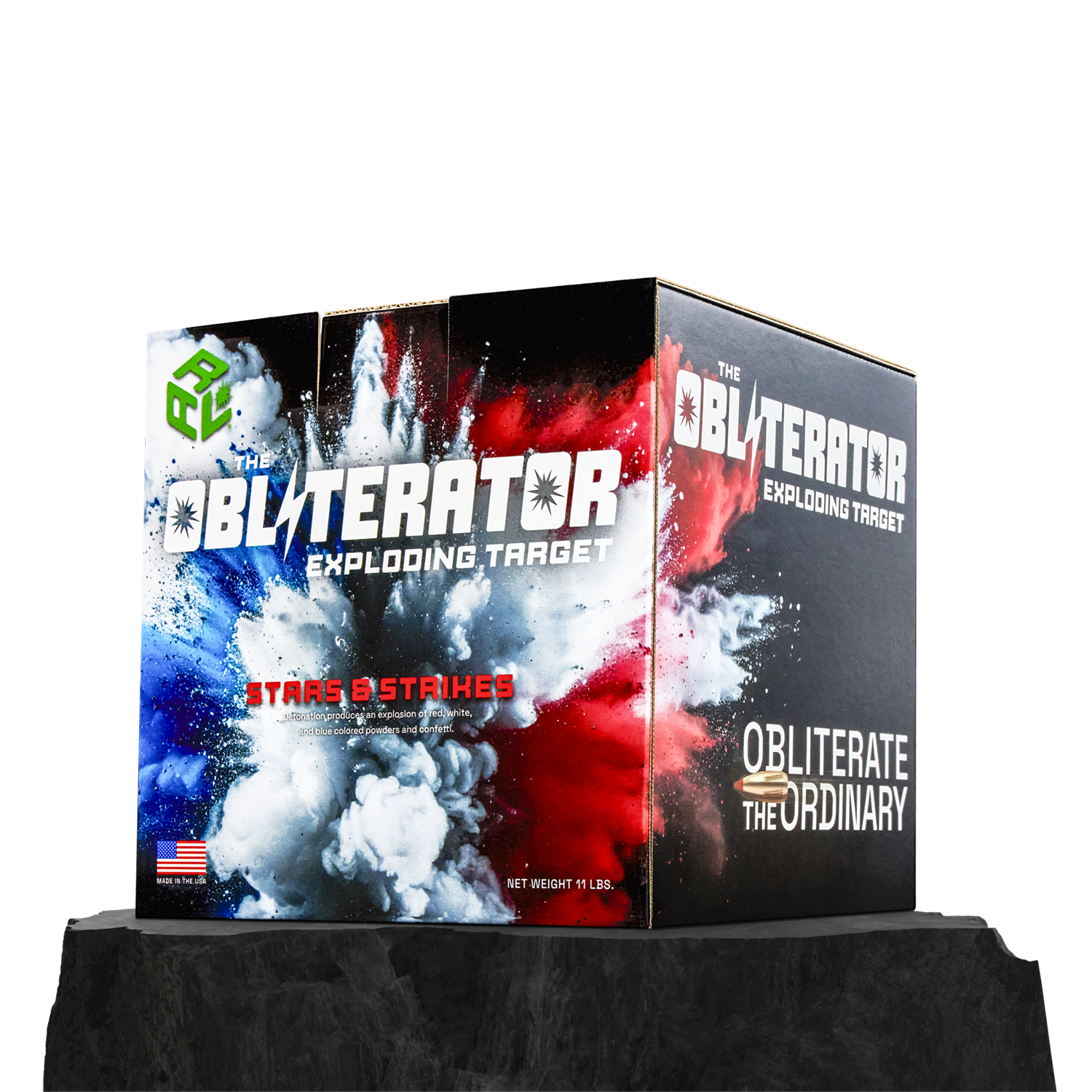 ARL Obliterator Stars And Strikes: 11 Pound Exploding Target produces a three color explosion with confetti upon detonation